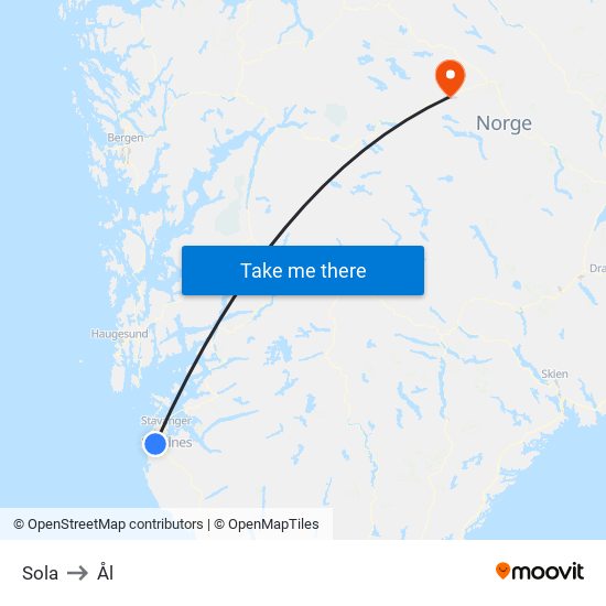 Sola to Ål map