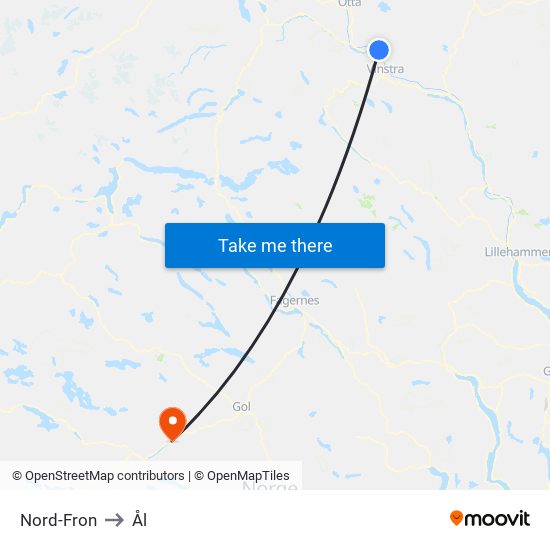 Nord-Fron to Ål map