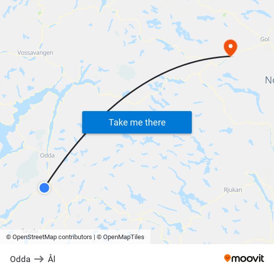 Odda to Ål map