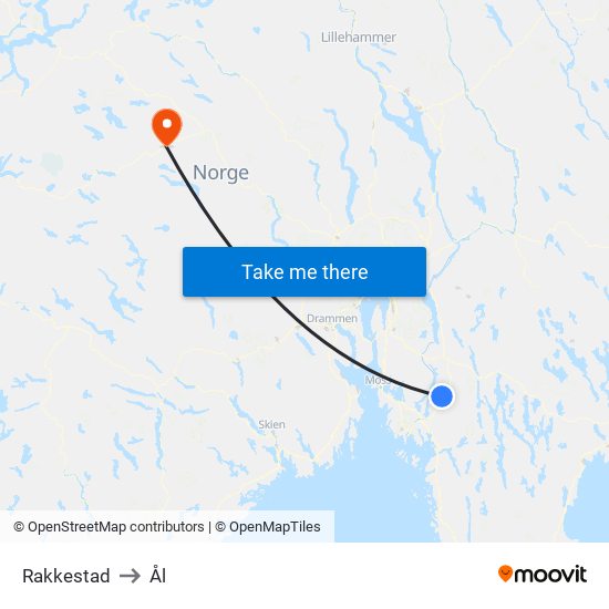 Rakkestad to Ål map