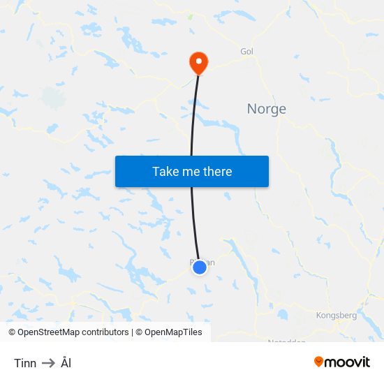 Tinn to Ål map