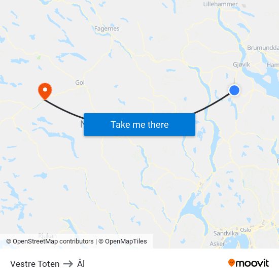 Vestre Toten to Ål map