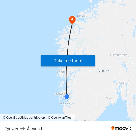 Tysvær to Ålesund map