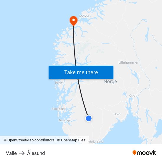 Valle to Ålesund map