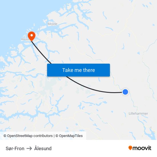 Sør-Fron to Ålesund map
