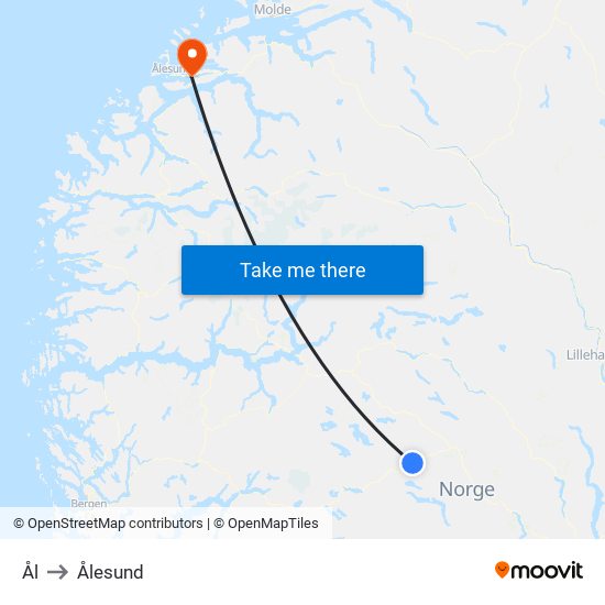 Ål to Ålesund map