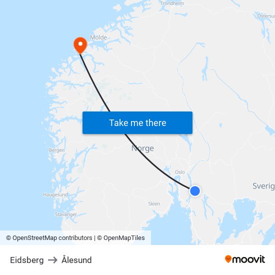 Eidsberg to Ålesund map