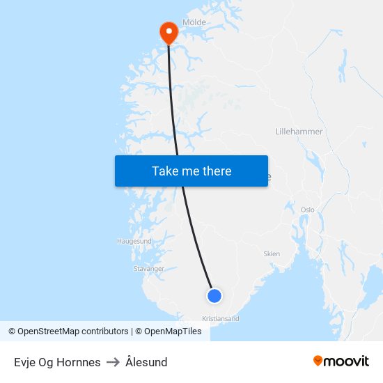 Evje Og Hornnes to Ålesund map