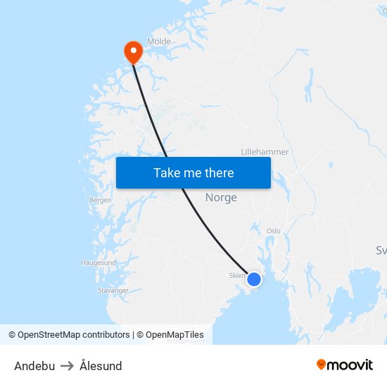 Andebu to Ålesund map