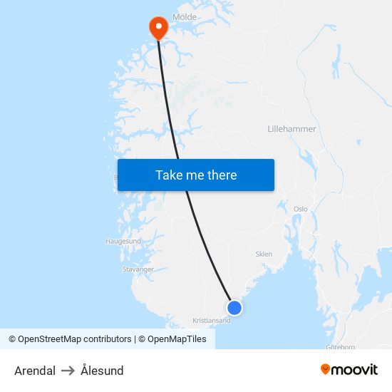 Arendal to Ålesund map