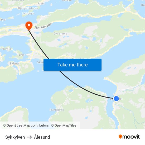 Sykkylven to Ålesund map