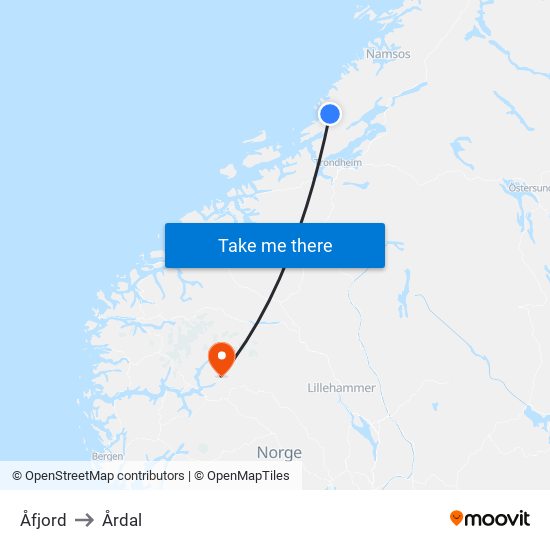 Åfjord to Årdal map
