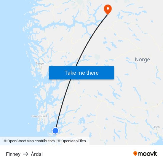 Finnøy to Årdal map