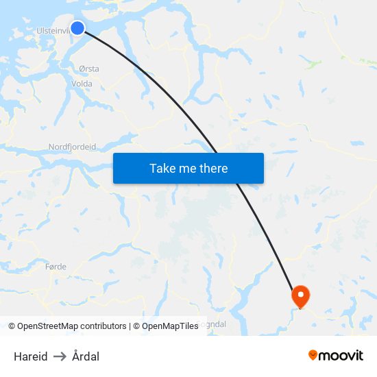 Hareid to Årdal map