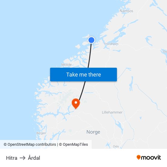 Hitra to Årdal map