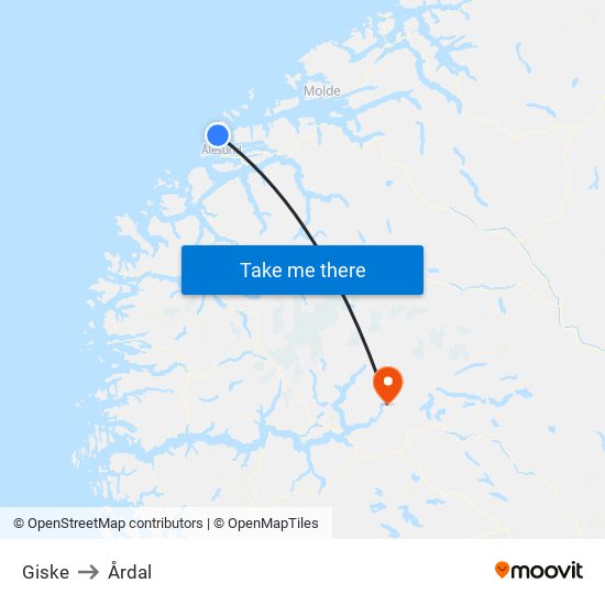 Giske to Årdal map