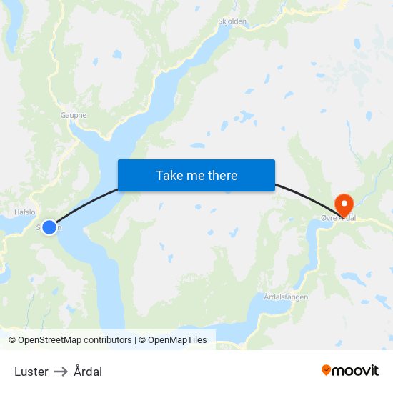 Luster to Årdal map
