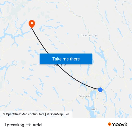 Lørenskog to Årdal map