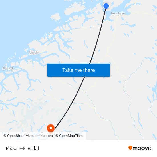 Rissa to Årdal map