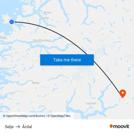 Selje to Årdal map