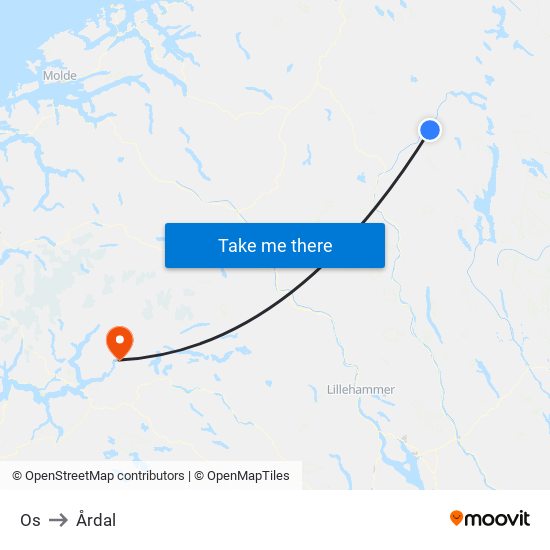 Os to Årdal map