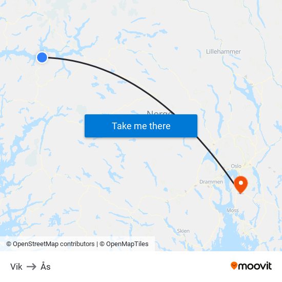 Vik to Ås map