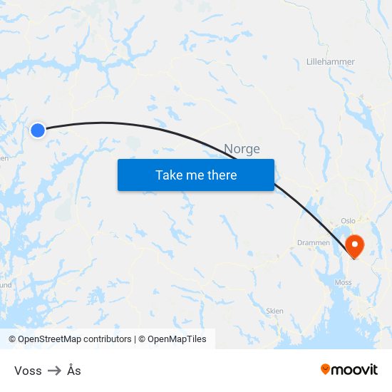 Voss to Ås map