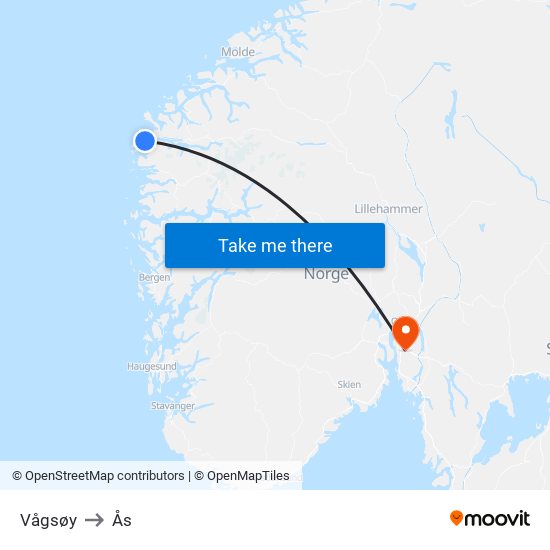Vågsøy to Ås map
