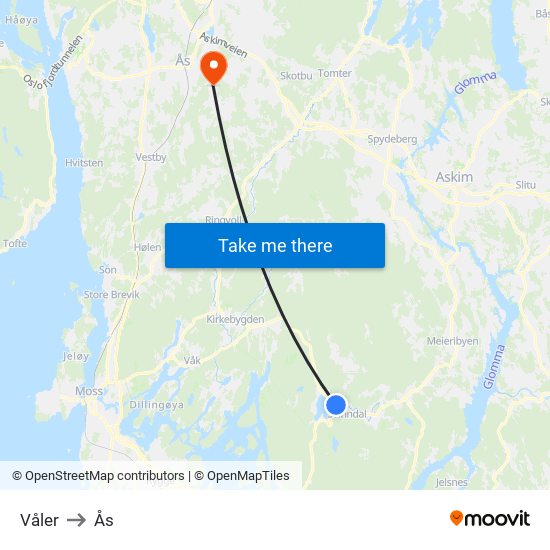 Våler to Ås map