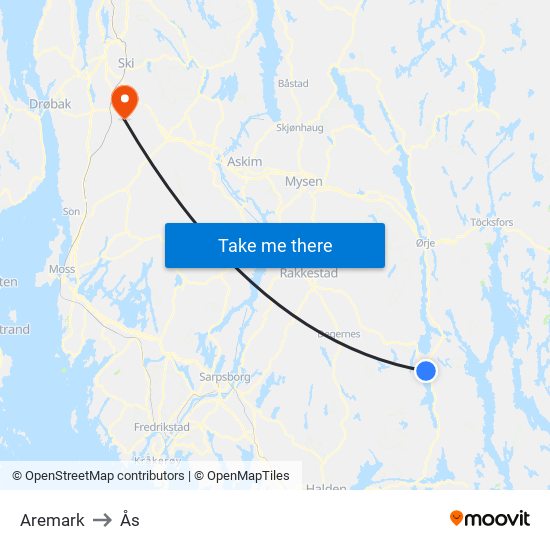 Aremark to Ås map