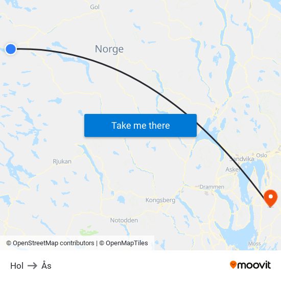 Hol to Ås map