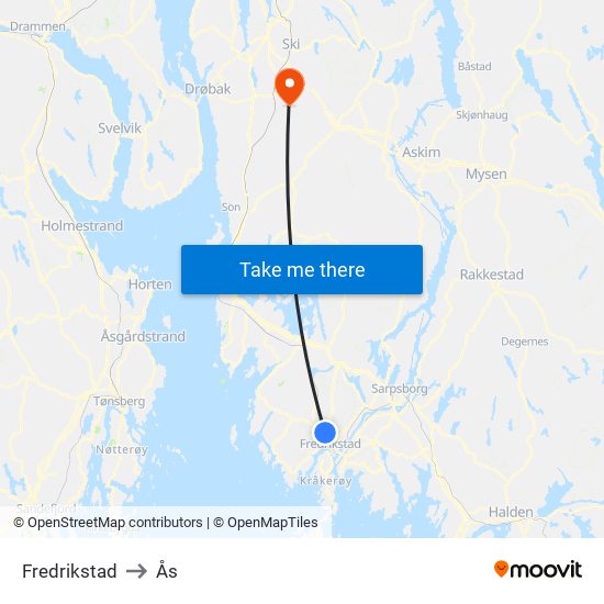 Fredrikstad to Ås map