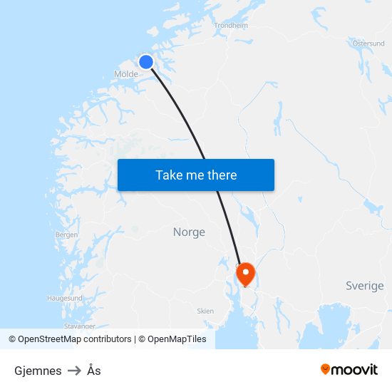 Gjemnes to Ås map