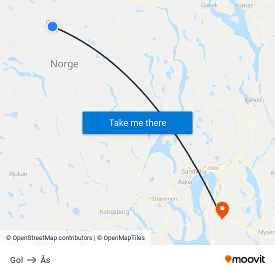 Gol to Ås map