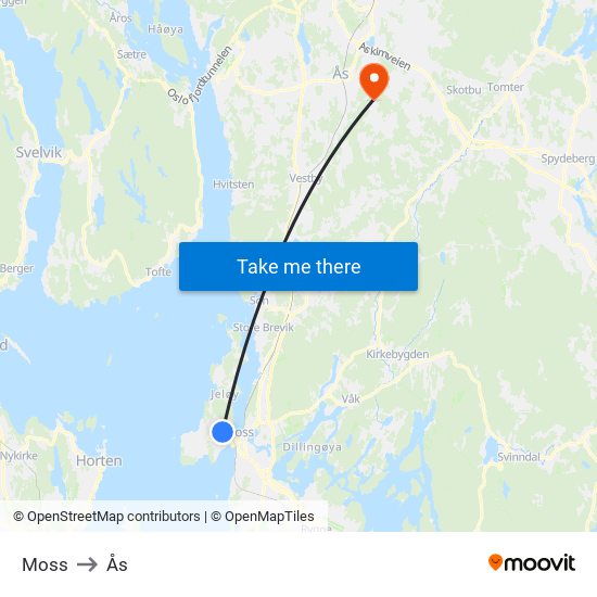 Moss to Ås map