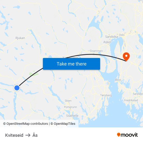 Kviteseid to Ås map