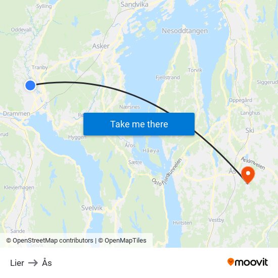 Lier to Ås map