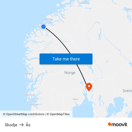 Skodje to Ås map