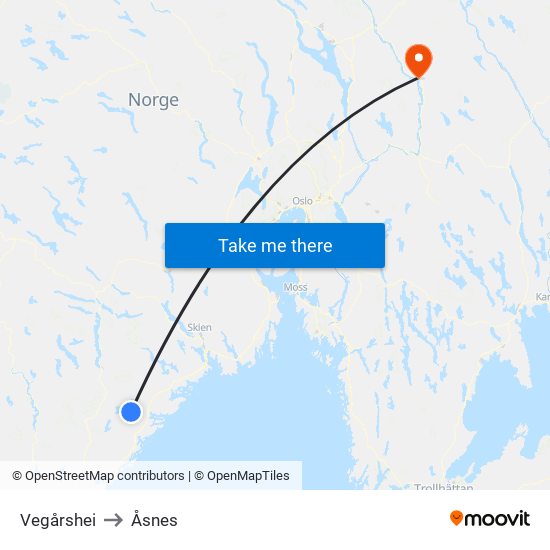 Vegårshei to Åsnes map