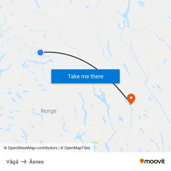 Vågå to Åsnes map