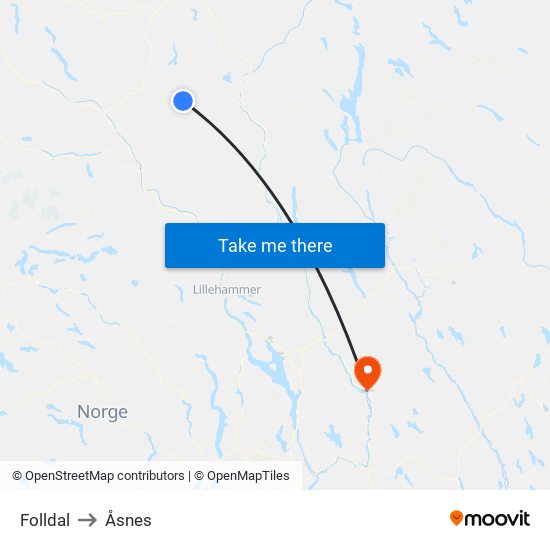 Folldal to Åsnes map