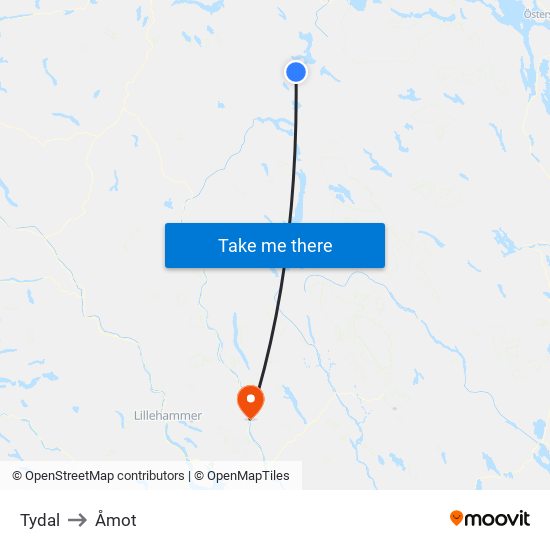 Tydal to Åmot map