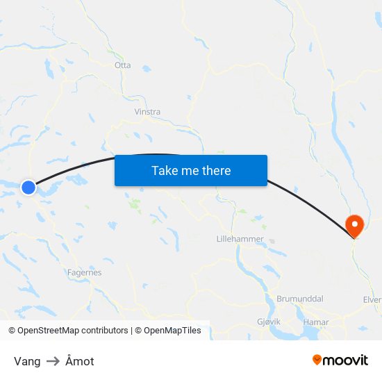 Vang to Åmot map