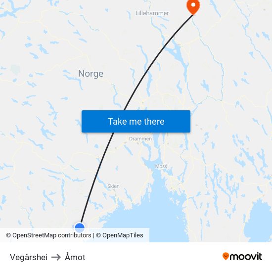 Vegårshei to Åmot map