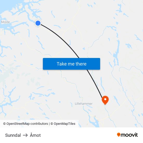 Sunndal to Åmot map