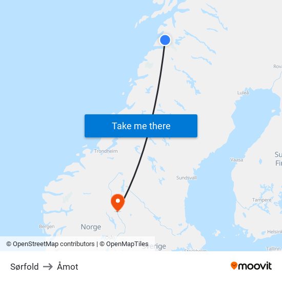 Sørfold to Åmot map