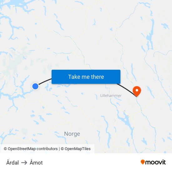 Årdal to Åmot map