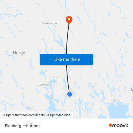 Eidsberg to Åmot map