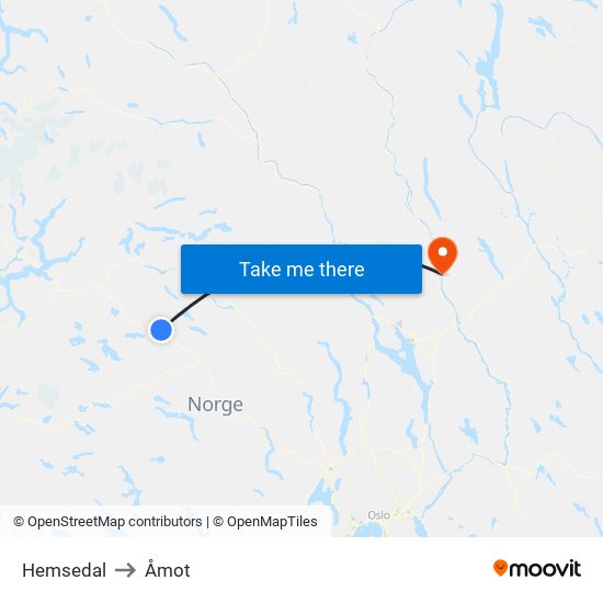 Hemsedal to Åmot map