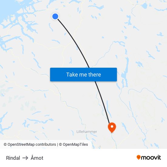 Rindal to Åmot map